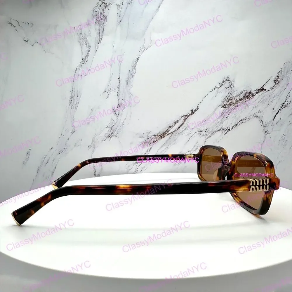 New MIU MIU Sunglasses Brown Tortoise Slim Rectangular Acetate Logo Authentic
